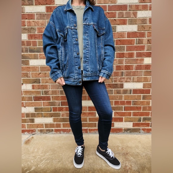 Vintage 90s Levi’s denim jacket Buffalo plaid lining and Harley Davidson… - Picture 3 of 11